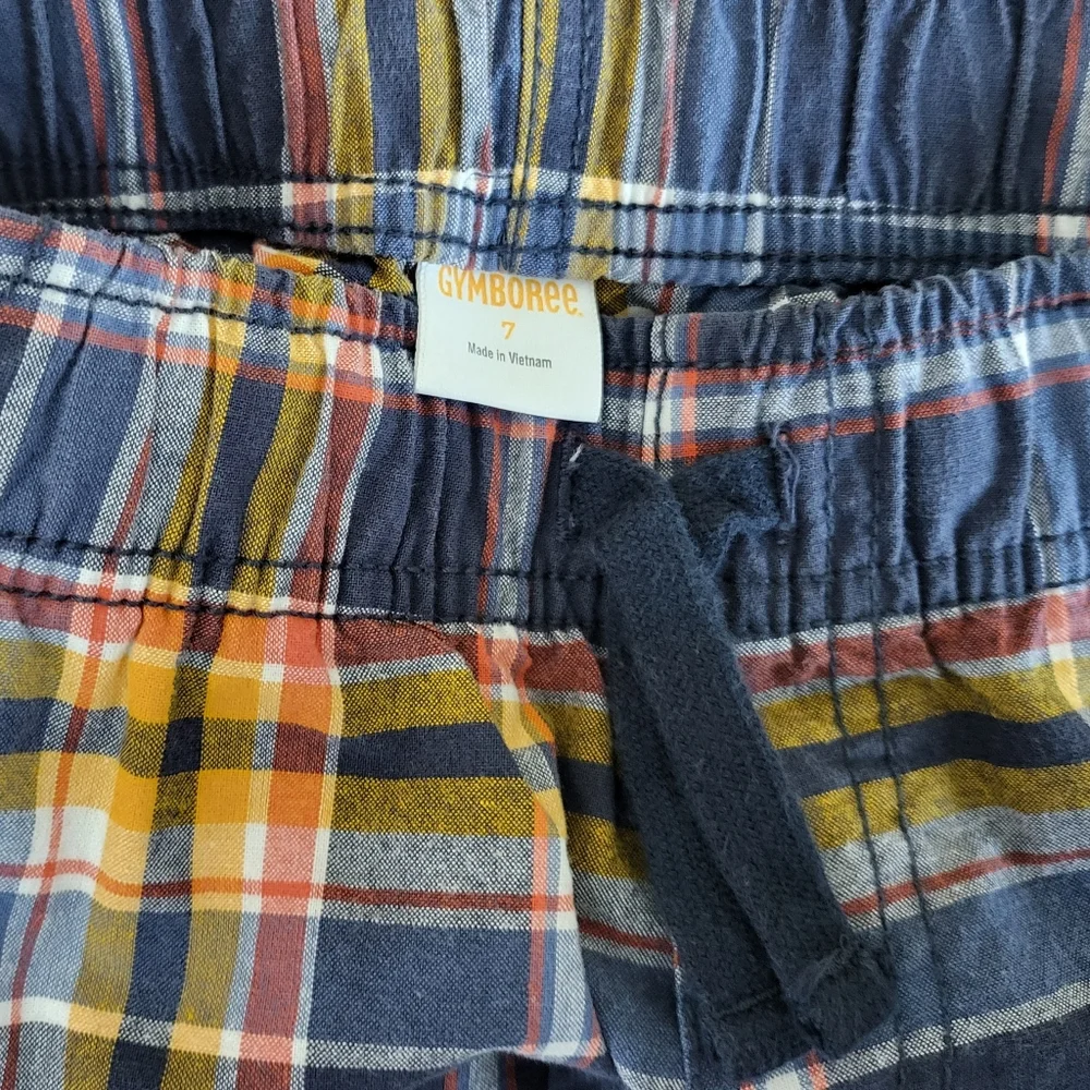 Gymboree Boys 2017 Orange Gray White Plaid Elastic Waist Pull On Shorts Size 7‎